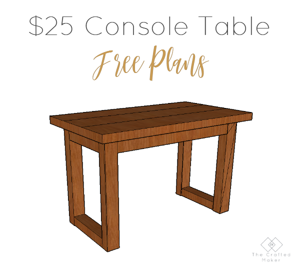Come check out how to build this $25 console table with very little supplies needed. Free PDF plans included along with a step by step build with pictures.