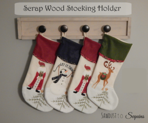 Build this scrap wood stocking holder to use this Christmas. Great project to display your stockings if you do not have a fireplace or a mantle. 